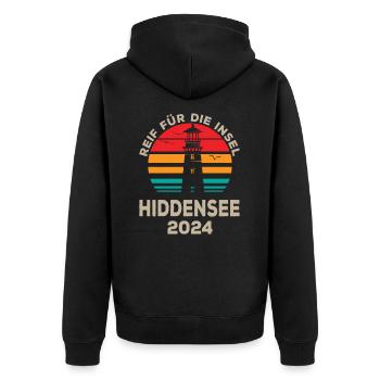Hiddensee 2024 Holiday Anticipation Lighthouse Design - Unisex Premium Organic Zip Hoodie - black - Back - Nico (187cm)