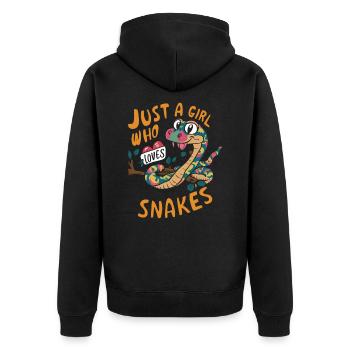 Nur ein Mädchen, das Schlangen Liebt - Unisex Premium Bio Zip Hoodie - Schwarz - Hinten - Nico (187cm)