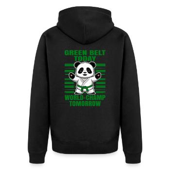 Grüner Gürtel heute Weltmeister morgen. Judo Shirt - Unisex Premium Bio Zip Hoodie - Schwarz - Hinten - Nico (187cm)