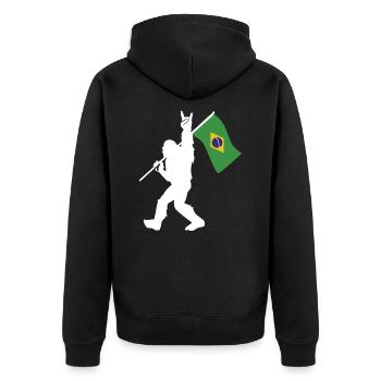 Bigfoot mit Brasilianischer Flagge - Unisex Premium Bio Zip Hoodie - Schwarz - Hinten - Nico (187cm)