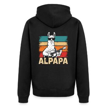 Alpaca Playing Guitar Retro Design - Unisex Premium Organic Zip Hoodie - black - Back - Nico (187cm)