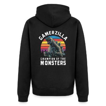 Gamerzilla champion de la conception de monstres - Veste à capuche bio Premium Unisexe - noir - Dos - Nico (187cm)