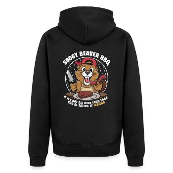 Soggy Beaver BBQ Lustiges Grill-Design - Unisex Premium Bio Zip Hoodie - Schwarz - Hinten - Nico (187cm)