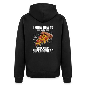 Lustiges Pizza Design - Unisex Premium Bio Zip Hoodie - Schwarz - Hinten - Nico (187cm)
