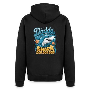 Daddy Shark Doo Doo Süßes Hai Design - Unisex Premium Bio Zip Hoodie - Schwarz - Hinten - Nico (187cm)