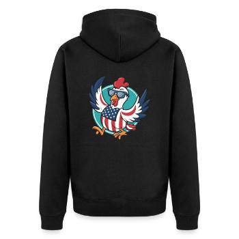 Patriotisches USA Huhn - Unisex Premium Bio Zip Hoodie - Schwarz - Hinten - Nico (187cm)