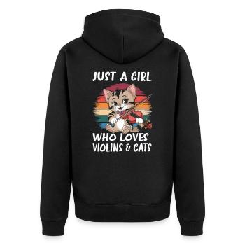 Juste une fille qui aime les violons et les chats - Veste à capuche bio Premium Unisexe - noir - Dos - Nico (187cm)