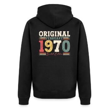 55ème anniversaire cadeau mari Original février 1970 - Veste à capuche bio Premium Unisexe - noir - Dos - Nico (187cm)