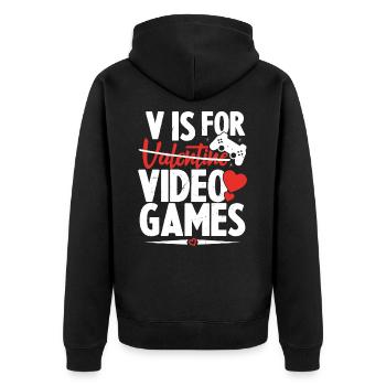 V ist für Videospiele Lustiger Valentinstag - Unisex Premium Bio Zip Hoodie - Schwarz - Hinten - Nico (187cm)