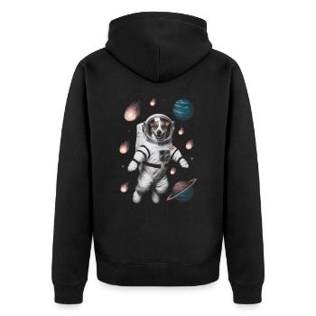 Abenteuer Weltraum Hund - Unisex Premium Bio Zip Hoodie - Schwarz - Hinten - Nico (187cm)