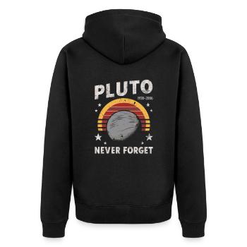 Pluto 1930-2006 Nie Vergessen - Unisex Premium Bio Zip Hoodie - Schwarz - Hinten - Nico (187cm)