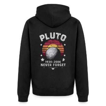 Pluto 1930-2006 Never Forget Retro Stil - Unisex Premium Bio Zip Hoodie - Schwarz - Hinten - Nico (187cm)