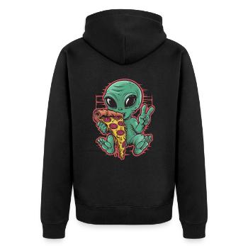 Alien dégustant une pizza signe de paix - Veste à capuche bio Premium Unisexe - noir - Dos - Nico (187cm)