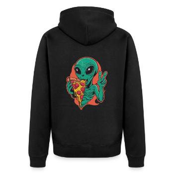 Außerirdischer Genießt Leckere Pizza - Unisex Premium Bio Zip Hoodie - Schwarz - Hinten - Nico (187cm)