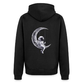 Mondschaukel Astronaut Abenteuer - Unisex Premium Bio Zip Hoodie - Schwarz - Hinten - Nico (187cm)