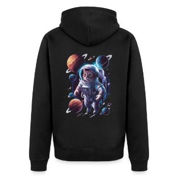 Weltraum Katzen Abenteuer Erkundung - Unisex Premium Bio Zip Hoodie - Schwarz - Hinten - Nico (187cm)