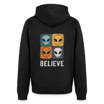 Believe in the Unknown Space Adventure - Unisex Premium Organic Zip Hoodie - black - Back - Nico (187cm)