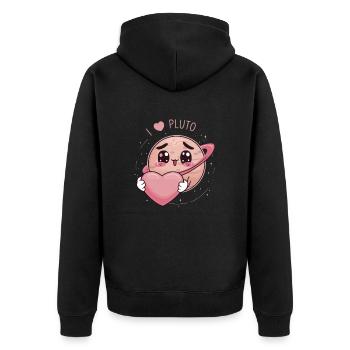 Liebevolles Pluto Herz im Weltraum Look - Unisex Premium Bio Zip Hoodie - Schwarz - Hinten - Nico (187cm)