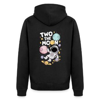 Zwei Zum Mond Weltraum Abenteuer - Unisex Premium Bio Zip Hoodie - Schwarz - Hinten - Nico (187cm)