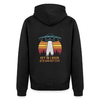 Get in loser, space adventure awaits - Unisex Premium Organic Zip Hoodie - black - Back - Nico (187cm)