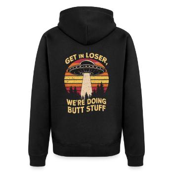 Steige Ein Verlierer, Wir Machen Unsinn Im All - Unisex Premium Bio Zip Hoodie - Schwarz - Hinten - Nico (187cm)