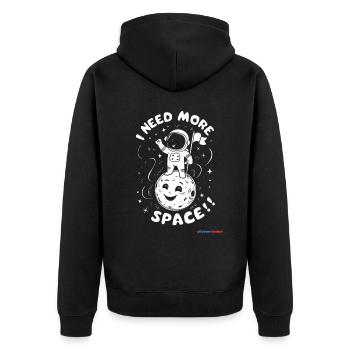 Ich Brauche Mehr Platz Weltraum - Unisex Premium Bio Zip Hoodie - Schwarz - Hinten - Nico (187cm)