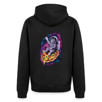 Weltraumkatze Auf Pizza Galaktische Reise - Unisex Premium Bio Zip Hoodie - Schwarz - Hinten - Nico (187cm)