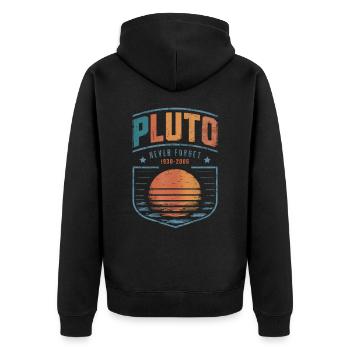 Pluto Never Forget 1930-2006 Weltraum Motiv - Unisex Premium Bio Zip Hoodie - Schwarz - Hinten - Nico (187cm)