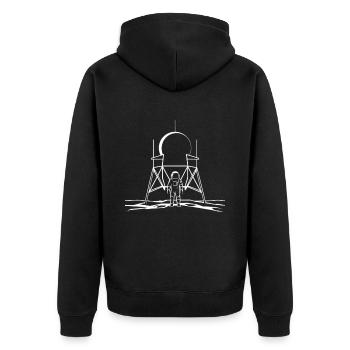 Mondlandung Erlebnis Für Weltraumfans - Unisex Premium Bio Zip Hoodie - Schwarz - Hinten - Nico (187cm)