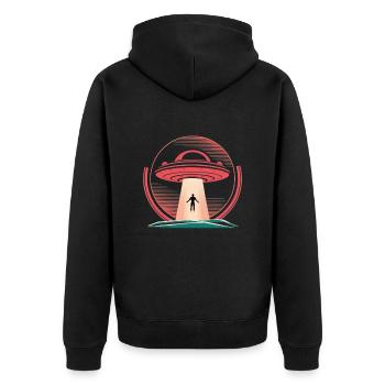 UFO abduction in midnight scene - Unisex Premium Organic Zip Hoodie - black - Back - Nico (187cm)