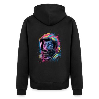 Space cat with colorful helmet - Unisex Premium Organic Zip Hoodie - black - Back - Nico (187cm)
