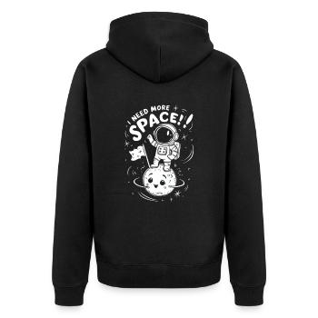 Need More Space Lustiger Astronaut - Unisex Premium Bio Zip Hoodie - Schwarz - Hinten - Nico (187cm)