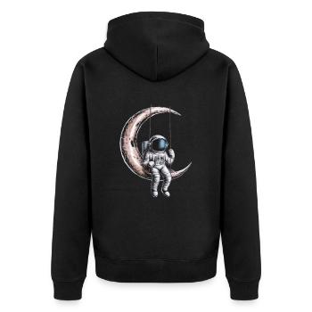 Mondschaukel Astronaut Abenteuer - Unisex Premium Bio Zip Hoodie - Schwarz - Hinten - Nico (187cm)