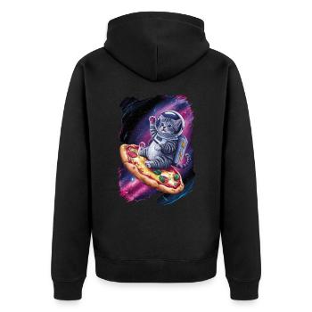 Kitten astronaut on pizza in space - Unisex Premium Organic Zip Hoodie - black - Back - Nico (187cm)