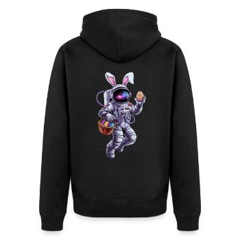 Osterhase Astronaut Im Weltall Abenteuer - Unisex Premium Bio Zip Hoodie - Schwarz - Hinten - Nico (187cm)