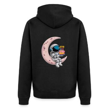 Astronaut celebrates with cake on the moon - Unisex Premium Organic Zip Hoodie - black - Back - Nico (187cm)