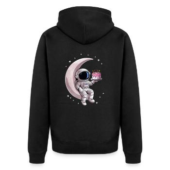 Astronaut with cake sitting on the moon - Unisex Premium Organic Zip Hoodie - black - Back - Nico (187cm)