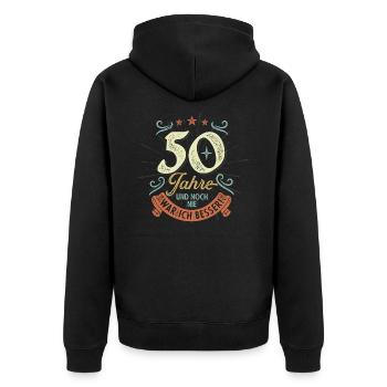 50 Jahre und noch nie war ich besser! - Unisex Premium Bio Zip Hoodie - Schwarz - Hinten - Nico (187cm)