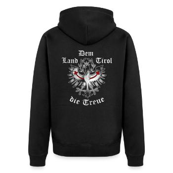 Dem Land Tirol die Treue für Tiroler Patrioten - Unisex Premium Bio Zip Hoodie - Schwarz - Hinten - Nico (187cm)