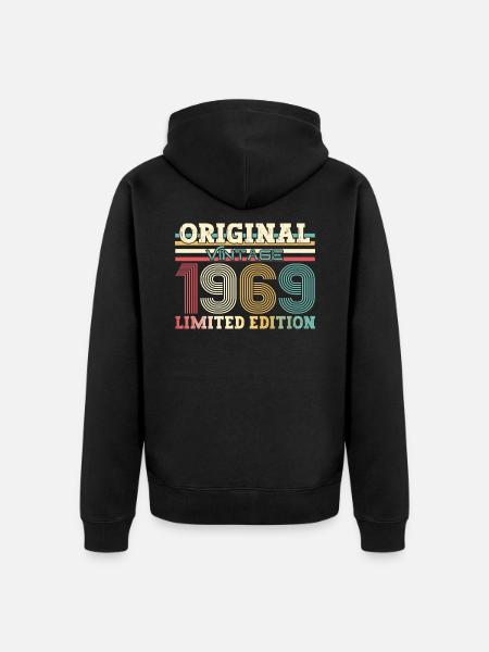 Oryginał 1969 Rocznik 1969 Urodziny 1969 - Ekologiczna rozpinana bluza z kapturem Premium unisex - czarny