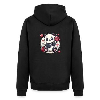 Panda amoureux avec une rose dans la patte - Veste à capuche bio Premium Unisexe - noir - Dos - Nico (187cm)