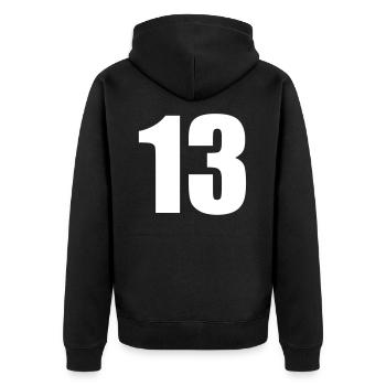 13 - Unisex Premium Bio Zip Hoodie - Schwarz - Hinten - Nico (187cm)