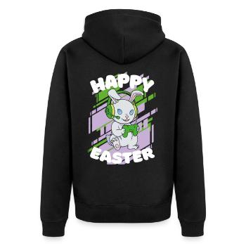 Frohe Ostern, Gamer Bunny, Osterhase, Spiel - Unisex Premium Bio Zip Hoodie - Schwarz - Hinten - Nico (187cm)