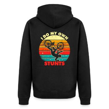 I Do My Own Stunts - Lustiges Tollpatsch Geschenk - Unisex Premium Bio Zip Hoodie - Schwarz - Hinten - Nico (187cm)