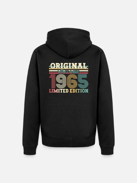 Oryginał 1965 Rocznik 1965 Urodziny 1965 - Ekologiczna rozpinana bluza z kapturem Premium unisex - czarny