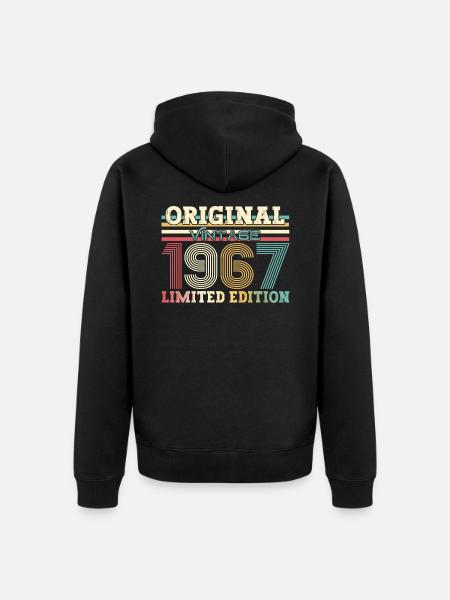 Alkuperäinen 1967 Vintage 1967 Syntymäpäivä 1967 - Premium unisex luomu-huppari vetoketjulla - musta