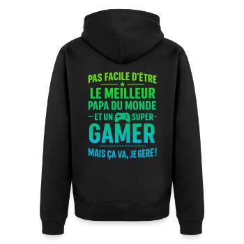Super Papa Gamer Geek Gaming idée cadeau père - Veste à capuche bio Premium Unisexe - noir - Dos - Nico (187cm)