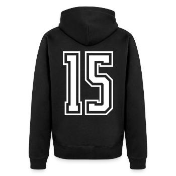 15 Zahl nummer - Unisex Premium Bio Zip Hoodie - Schwarz - Hinten - Nico (187cm)