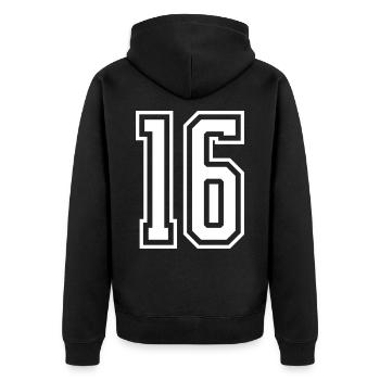 16 Zahl nummer - Unisex Premium Bio Zip Hoodie - Schwarz - Hinten - Nico (187cm)