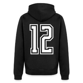 12 Zahl nummer - Unisex Premium Bio Zip Hoodie - Schwarz - Hinten - Nico (187cm)